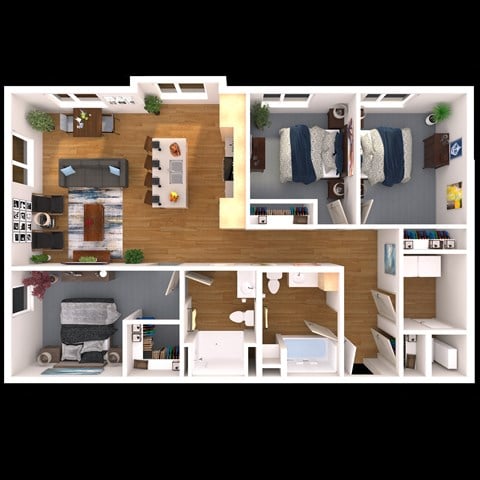 Floor plan for 3 beds, 2 baths, 1188 sqft